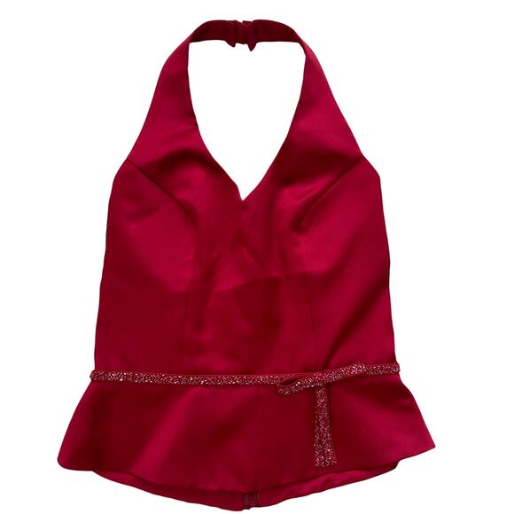 Alexia Designs Red Halter Beaded Bow Top size Formal Holiday Wedding Valentines - Picture 2 of 11